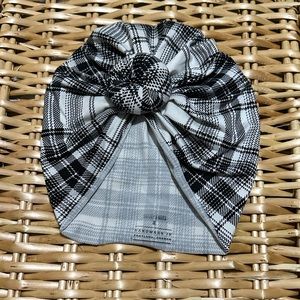 BUNNY KNOTS TURBAN: Black and White Plaid